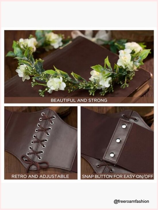 Renaissance Lace-up Pirate Corset Belt with Headpiece, Medieval Underbust Waist main image 4